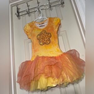 Vintage Y2K Kids Orange and Yellow Tutu Top/Dress 4T with bedazzled flower